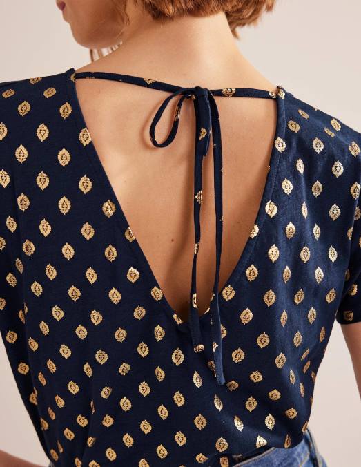 Boden vêtements marine française et feuille tranquille femmes haut en jersey noué au dos LB2X1537