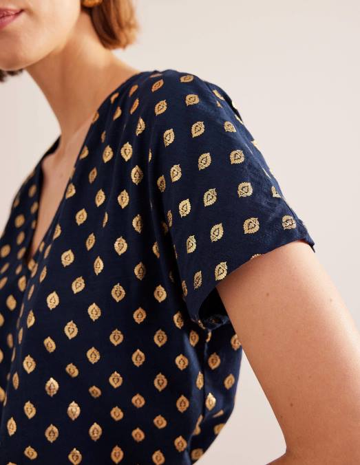 Boden vêtements marine française et feuille tranquille femmes haut en jersey noué au dos LB2X1537