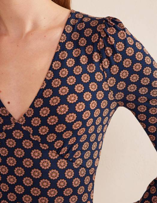 Boden vêtements marine française et tournesol femmes haut imprimé à col en V LB2X1709