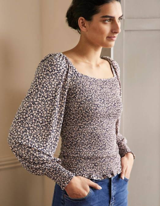 Boden vêtements milkshake & brin de flore femmes haut blouson à corsage smocké LB2X2415