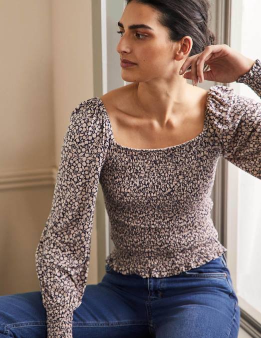 Boden vêtements milkshake & brin de flore femmes haut blouson à corsage smocké LB2X2415