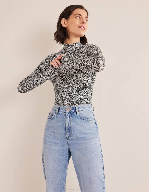 Boden vêtements noir et tournesol femmes haut en jersey à col montant LB2X1819