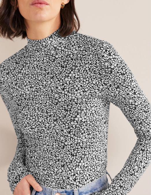 Boden vêtements noir et tournesol femmes haut en jersey à col montant LB2X1819