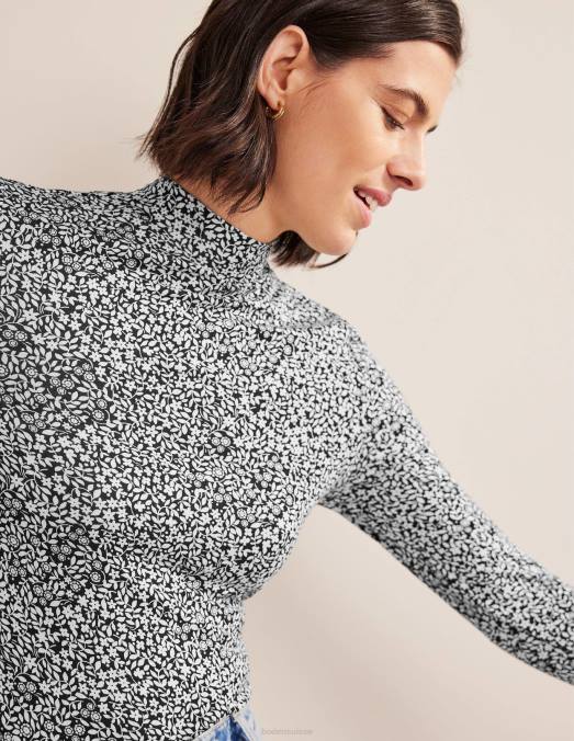 Boden vêtements noir et tournesol femmes haut en jersey à col montant LB2X1819