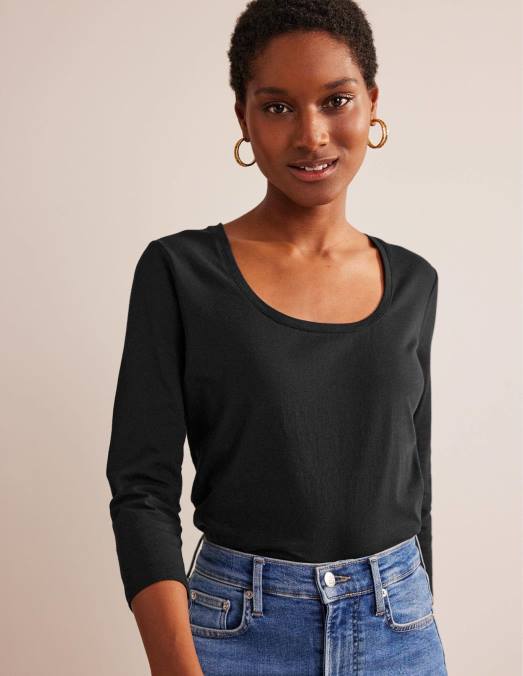 Boden vêtements noir femmes Haut à manches 3/4 et encolure dégagée LB2X189