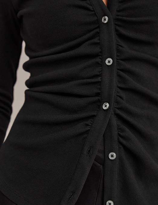 Boden vêtements noir femmes chemise en jersey froncée sur le devant LB2X157
