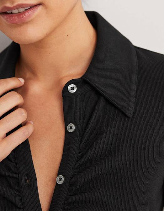 Boden vêtements noir femmes chemise en jersey froncée sur le devant LB2X157