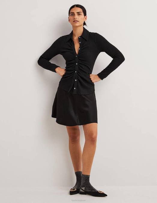 Boden vêtements noir femmes chemise en jersey froncée sur le devant LB2X157