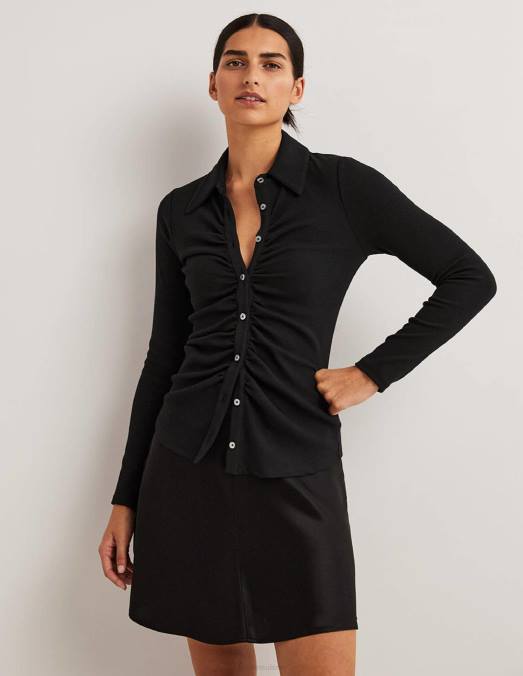 Boden vêtements noir femmes chemise en jersey froncée sur le devant LB2X157