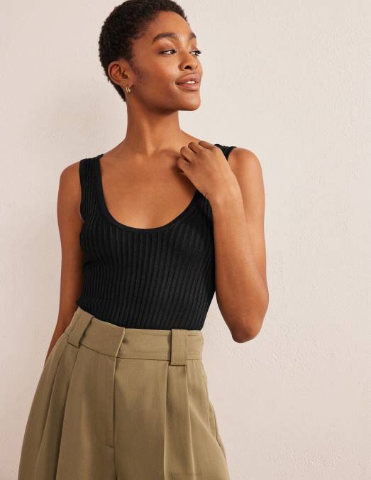 Boden vêtements noir femmes gilet court côtelé à encolure dégagée LB2X1650