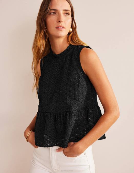 Boden vêtements noir femmes haut à basque brodé LB2X1701