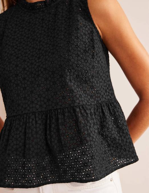 Boden vêtements noir femmes haut à basque brodé LB2X1701