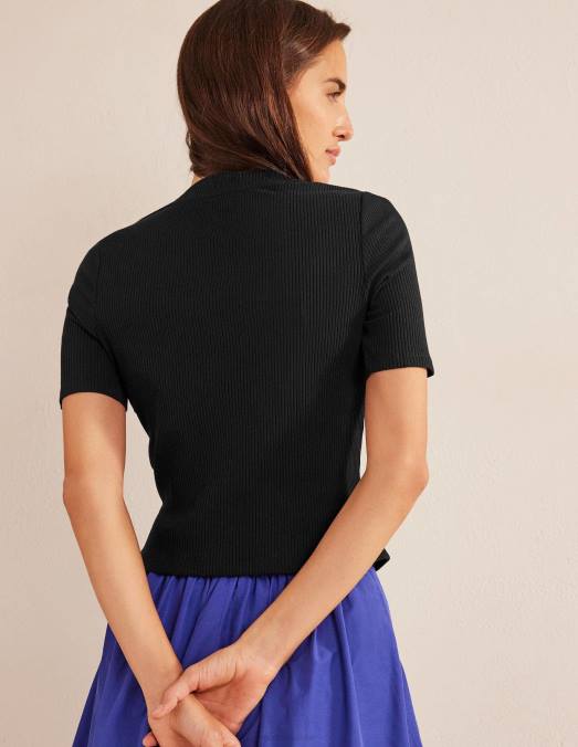 Boden vêtements noir femmes haut côtelé à col montant LB2X1580