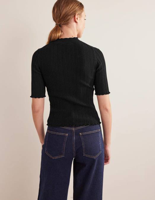 Boden vêtements noir femmes haut côtelé à col montant en pointelle LB2X1474