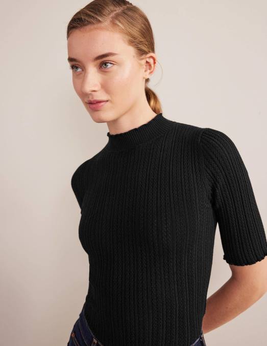 Boden vêtements noir femmes haut côtelé à col montant en pointelle LB2X1474
