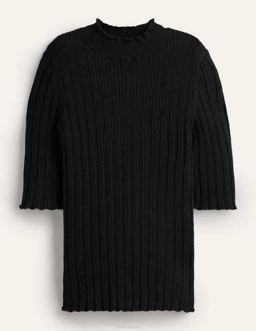 Boden vêtements noir femmes haut côtelé à col montant en pointelle LB2X1474