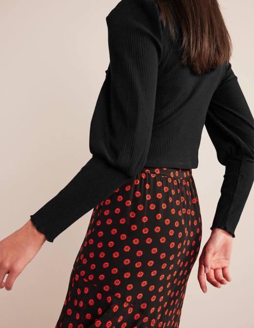 Boden vêtements noir femmes haut côtelé à détails de manches LB2X2591