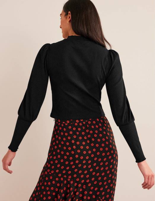 Boden vêtements noir femmes haut côtelé à détails de manches LB2X2591