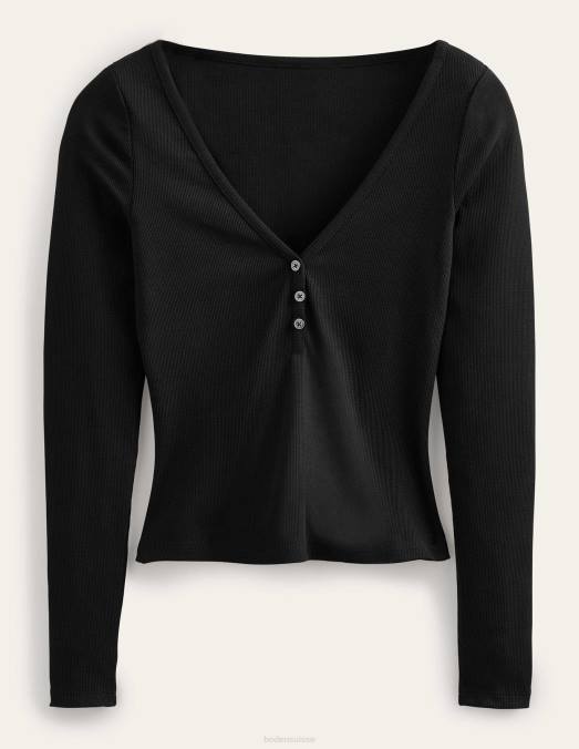 Boden vêtements noir femmes haut côtelé henley LB2X1827