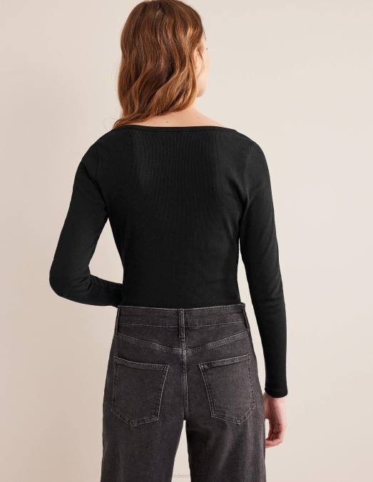 Boden vêtements noir femmes haut côtelé henley LB2X1827