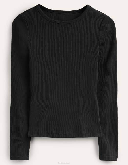 Boden vêtements noir femmes haut côtelé à manches longues en coton LB2X166
