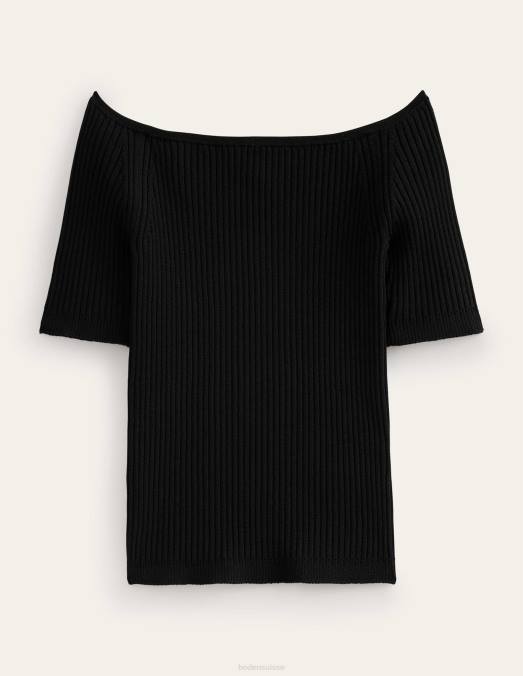 Boden vêtements noir femmes haut côtelé à épaules dénudées LB2X1818