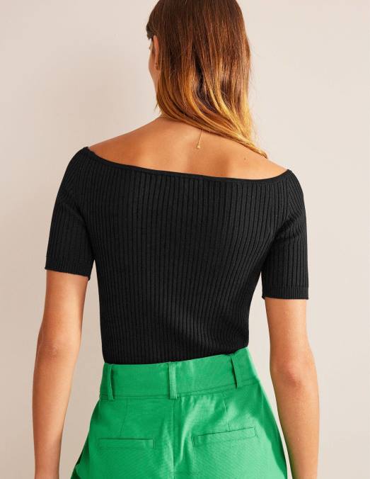 Boden vêtements noir femmes haut côtelé à épaules dénudées LB2X1818