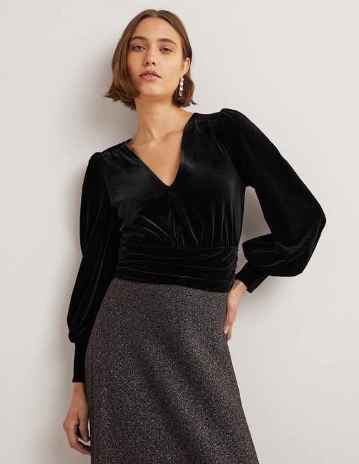 Boden vêtements noir femmes haut chemisier raccourci en velours LB2X1966