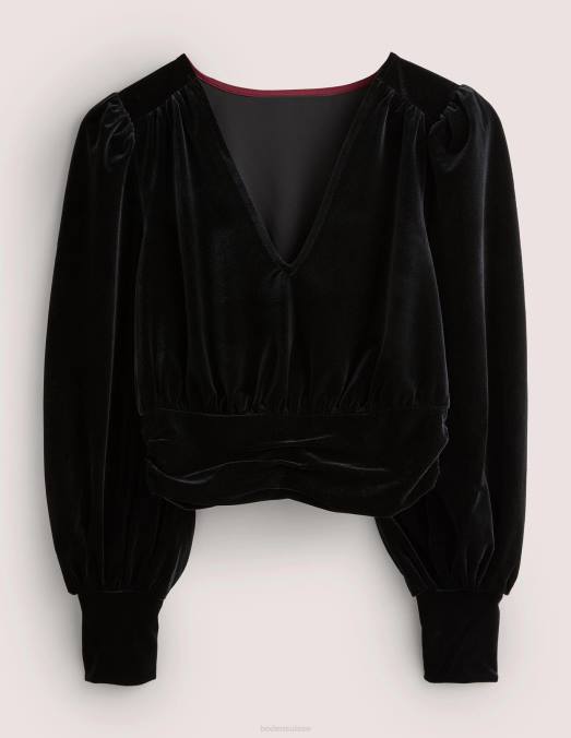 Boden vêtements noir femmes haut chemisier raccourci en velours LB2X1966