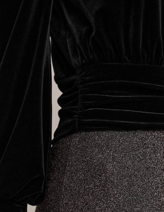 Boden vêtements noir femmes haut chemisier raccourci en velours LB2X1966