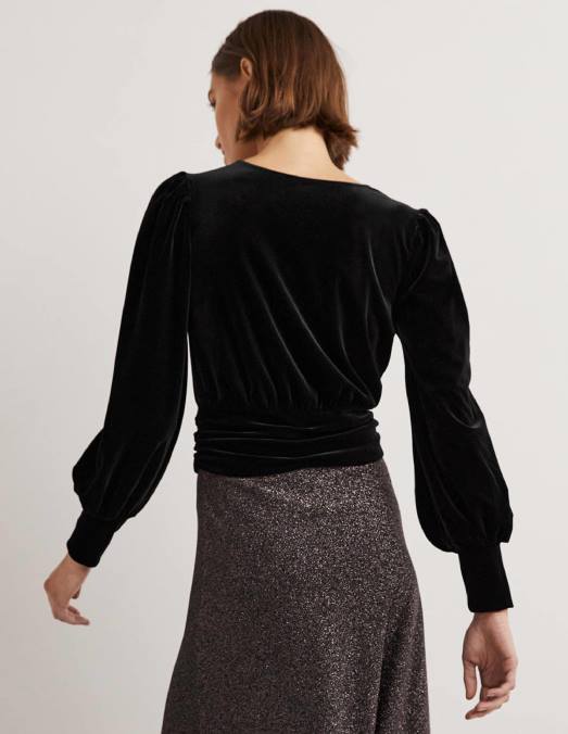 Boden vêtements noir femmes haut chemisier raccourci en velours LB2X1966