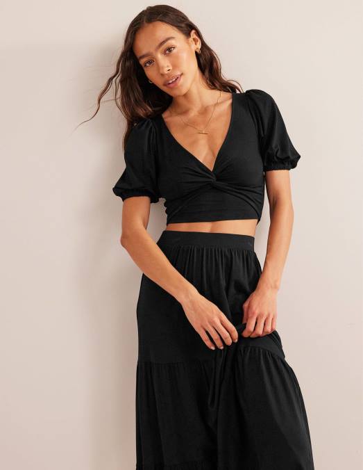 Boden vêtements noir femmes haut court à détails torsadés LB2X2568