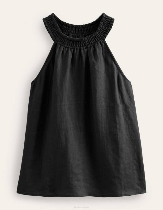 Boden vêtements noir femmes haut dos nu smocké en lin LB2X2573