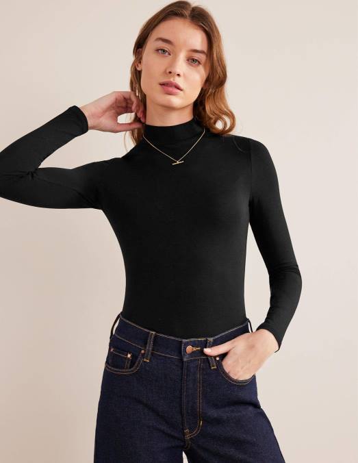 Boden vêtements noir femmes haut en jersey à col montant LB2X2438