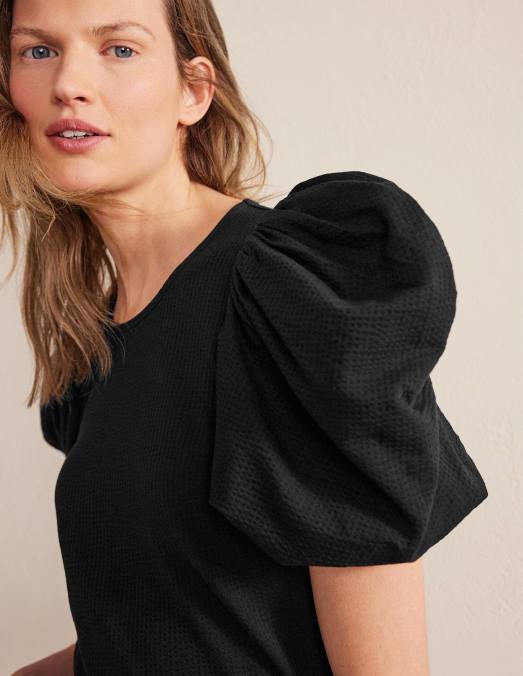 Boden vêtements noir femmes haut en jersey à manches bouffantes LB2X1657