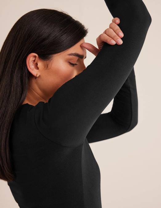 Boden vêtements noir femmes haut à encolure dégagée double épaisseur LB2X140