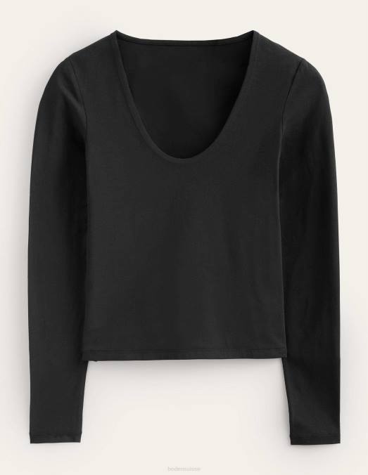 Boden vêtements noir femmes haut à encolure dégagée double épaisseur LB2X140
