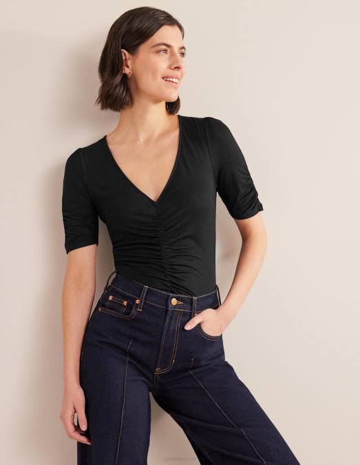 Boden vêtements noir femmes haut imprimé froncé sur le devant LB2X1450