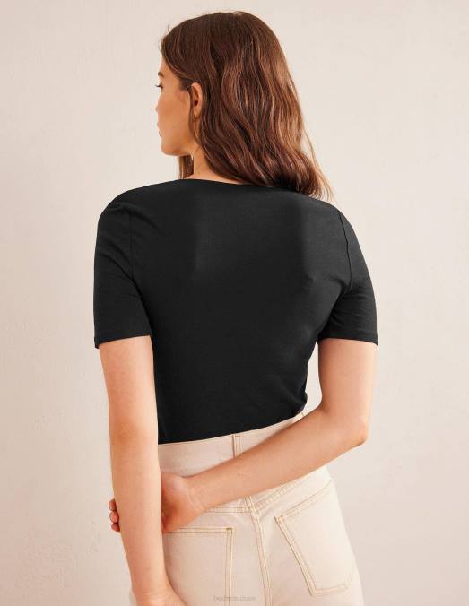 Boden vêtements noir femmes haut à manches courtes double épaisseur LB2X134