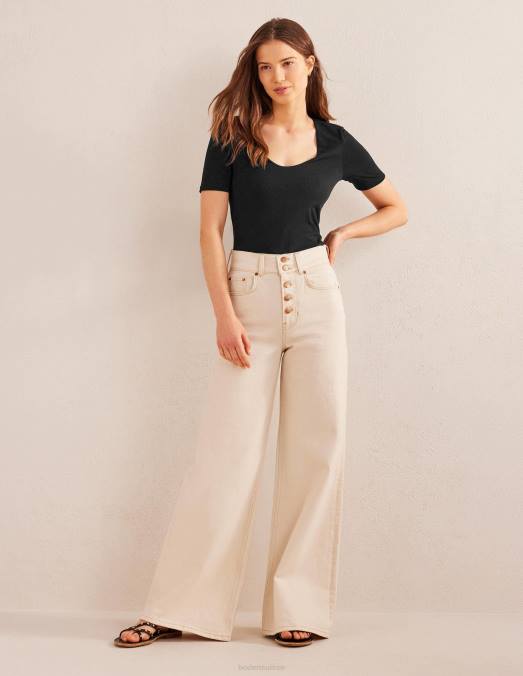 Boden vêtements noir femmes haut à manches courtes double épaisseur LB2X134