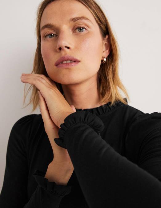 Boden vêtements noir femmes haut ultra doux à volants LB2X135