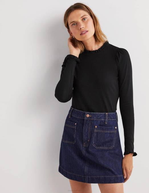 Boden vêtements noir femmes haut ultra doux à volants LB2X135