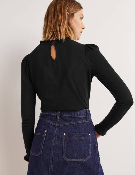 Boden vêtements noir femmes haut ultra doux à volants LB2X135