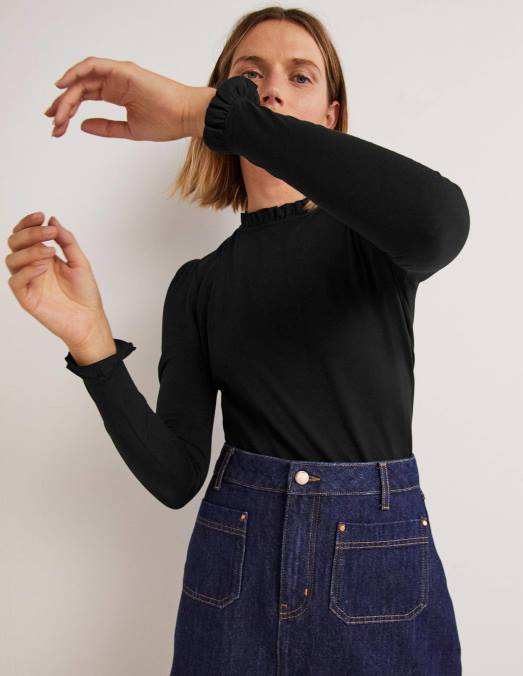 Boden vêtements noir femmes haut ultra doux à volants LB2X135