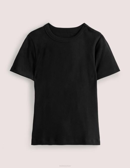 Boden vêtements noir femmes t-shirt côtelé en coton LB2X171