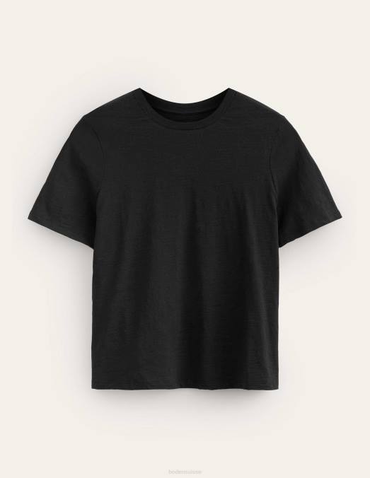 Boden vêtements noir femmes t-shirt à col rond en coton LB2X178