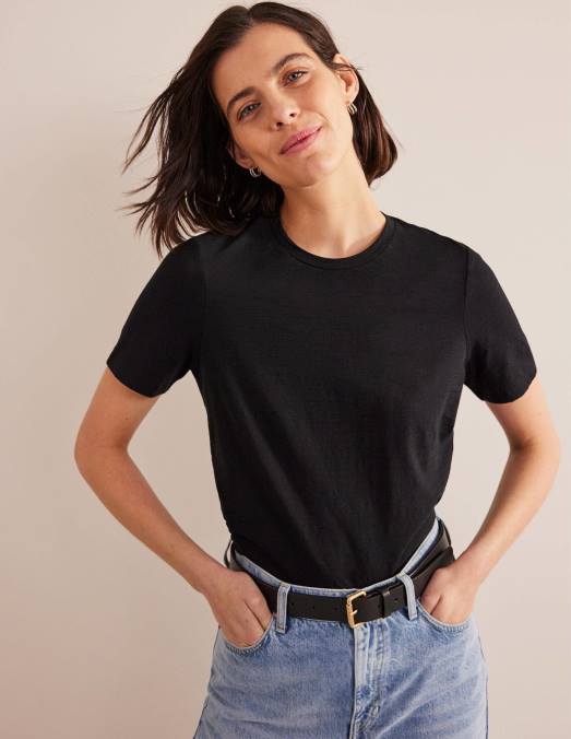 Boden vêtements noir femmes t-shirt à col rond en coton LB2X178