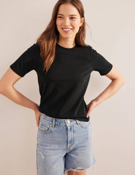 Boden vêtements noir femmes t-shirt à col rond en pur coton LB2X1811