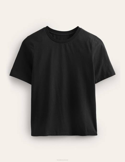 Boden vêtements noir femmes t-shirt à col rond en pur coton LB2X1811