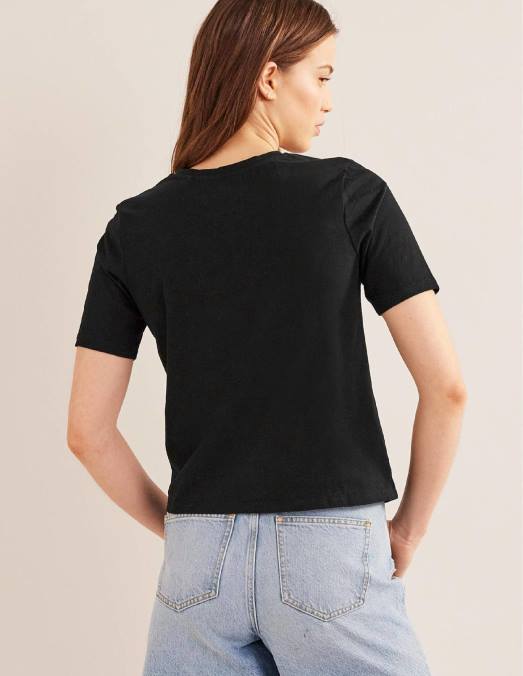 Boden vêtements noir femmes t-shirt à col rond en pur coton LB2X1811